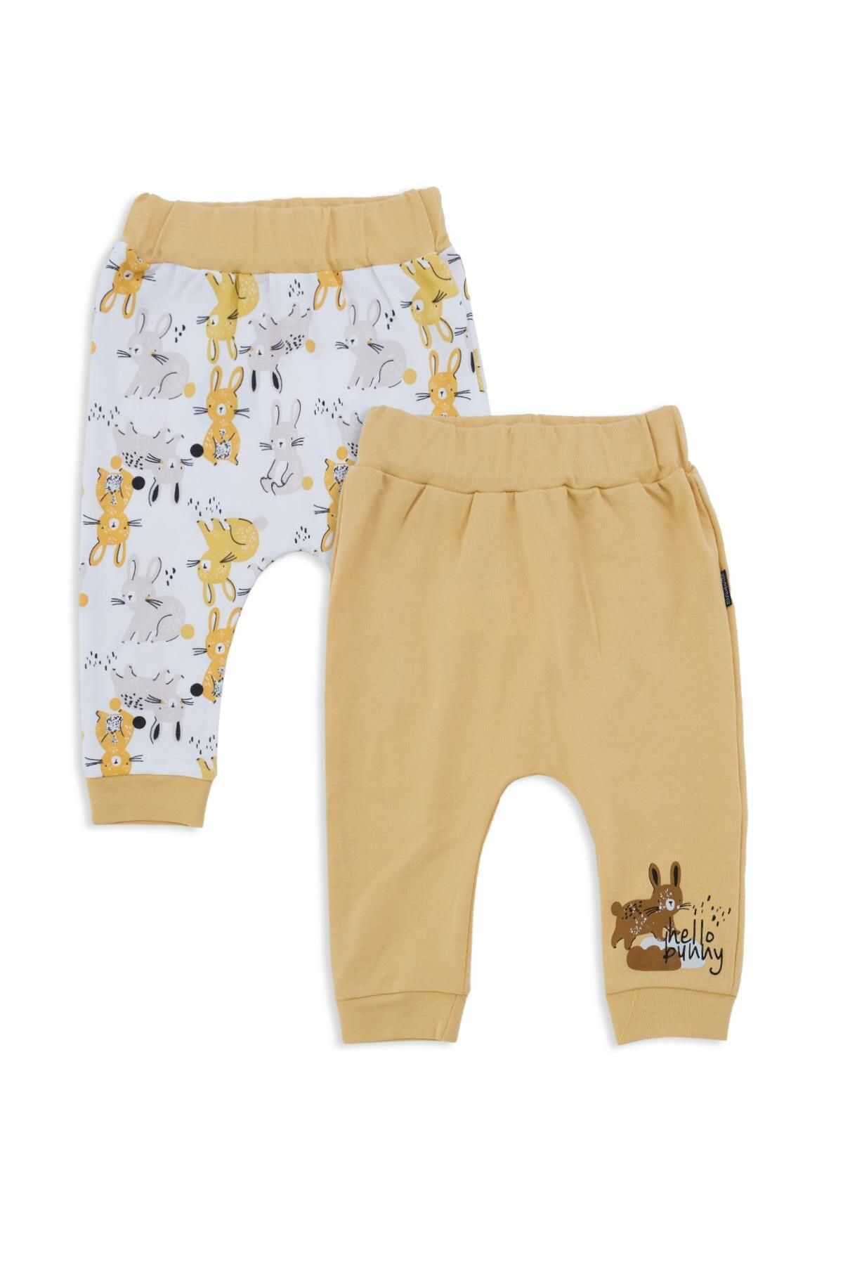 Bebelop Unisex Bebek Çocuk Tavşan Baskılı Tek Alt Eşofman Altı 2'Li Set