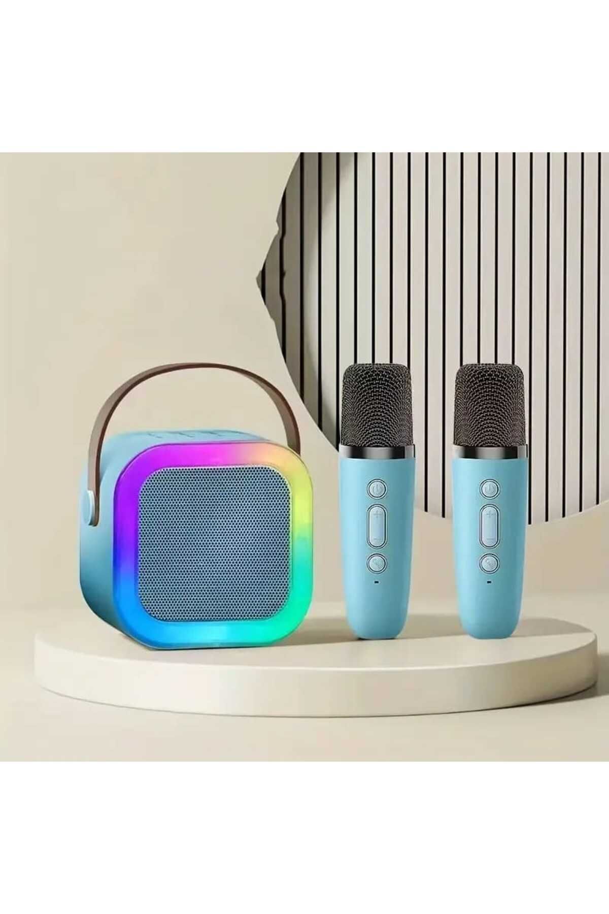 ACL Taşınabilir Çift Mikrofonlu Rgb Renkli Kablosuz Bluetooth Karaoke Hoparlör