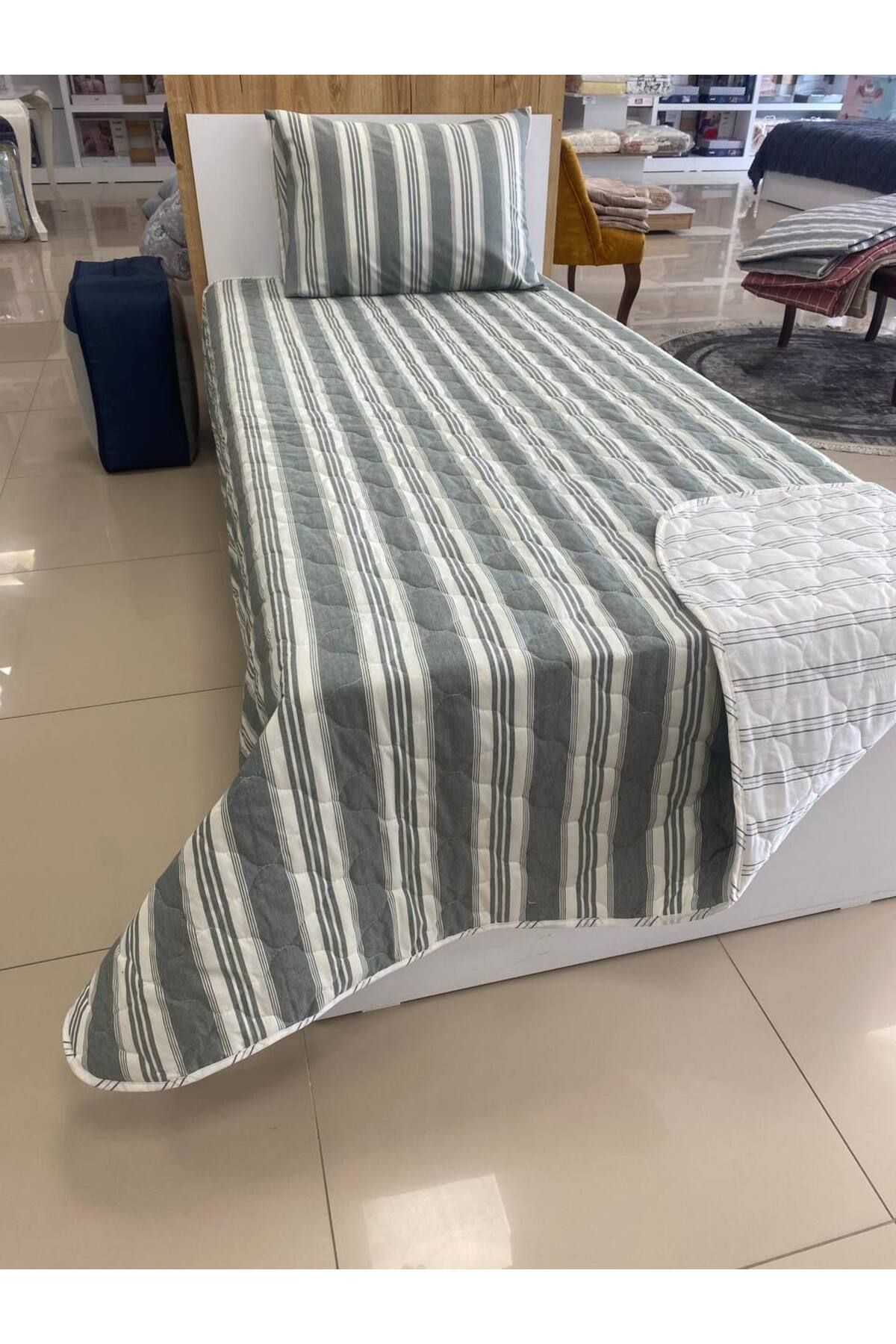 argehome Tek Kişilik Kapitoneli Çift Taraflı Yatak Örtüsü Takımı Genç Çocuk Odası Yatak Örtüsü Naturel Yeşil