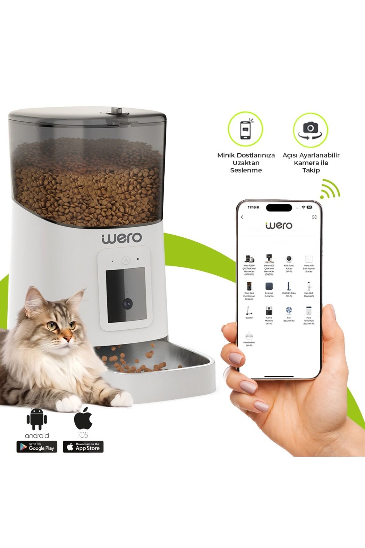Wero Akıllı Kedi/köpek Mama Kabı Pro (2025 VERSİYON) 1080p Ayarlanabilir Kamera, Metal Kase