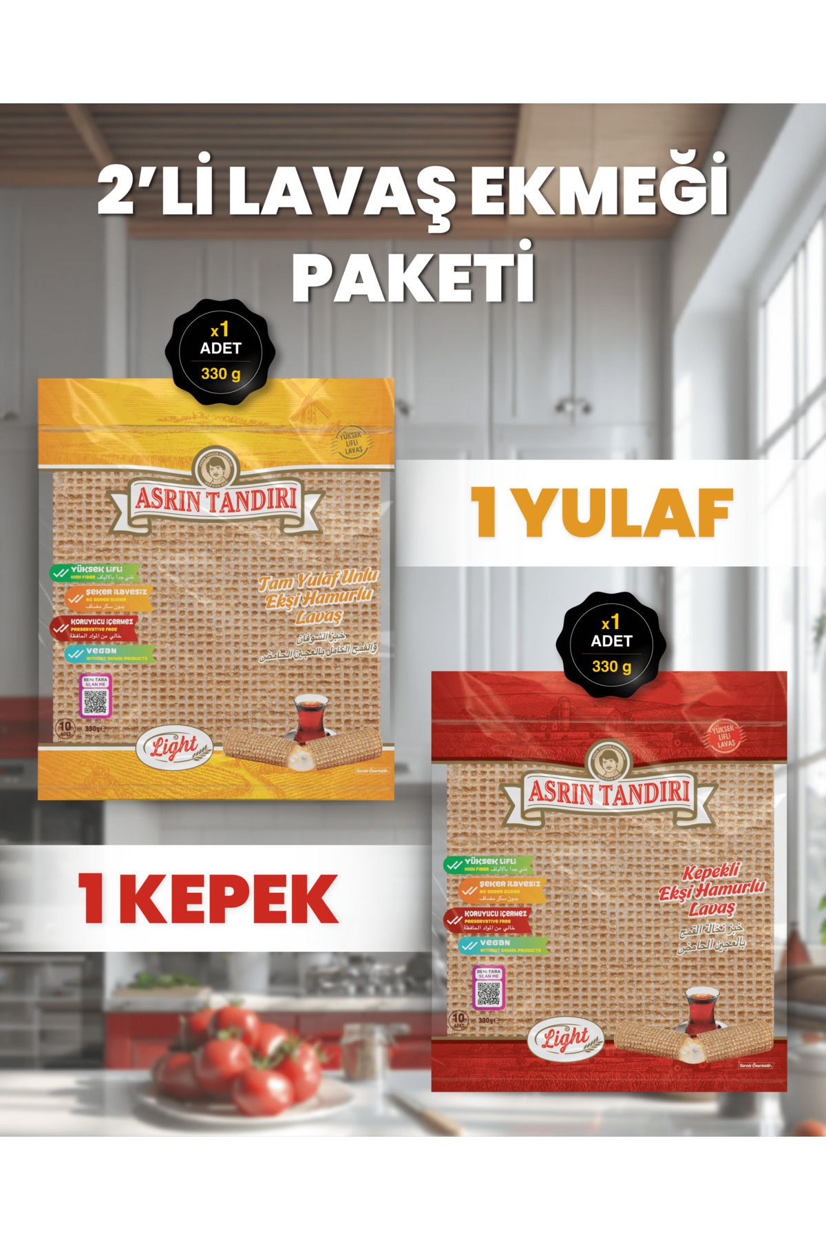 Asrın Tandırı 1 Paket Ekşi Mayalı Yulaf Lavaş Ekmeği 1 Paket Ekşi Mayalı Kepekli Lavaş Ekmeği