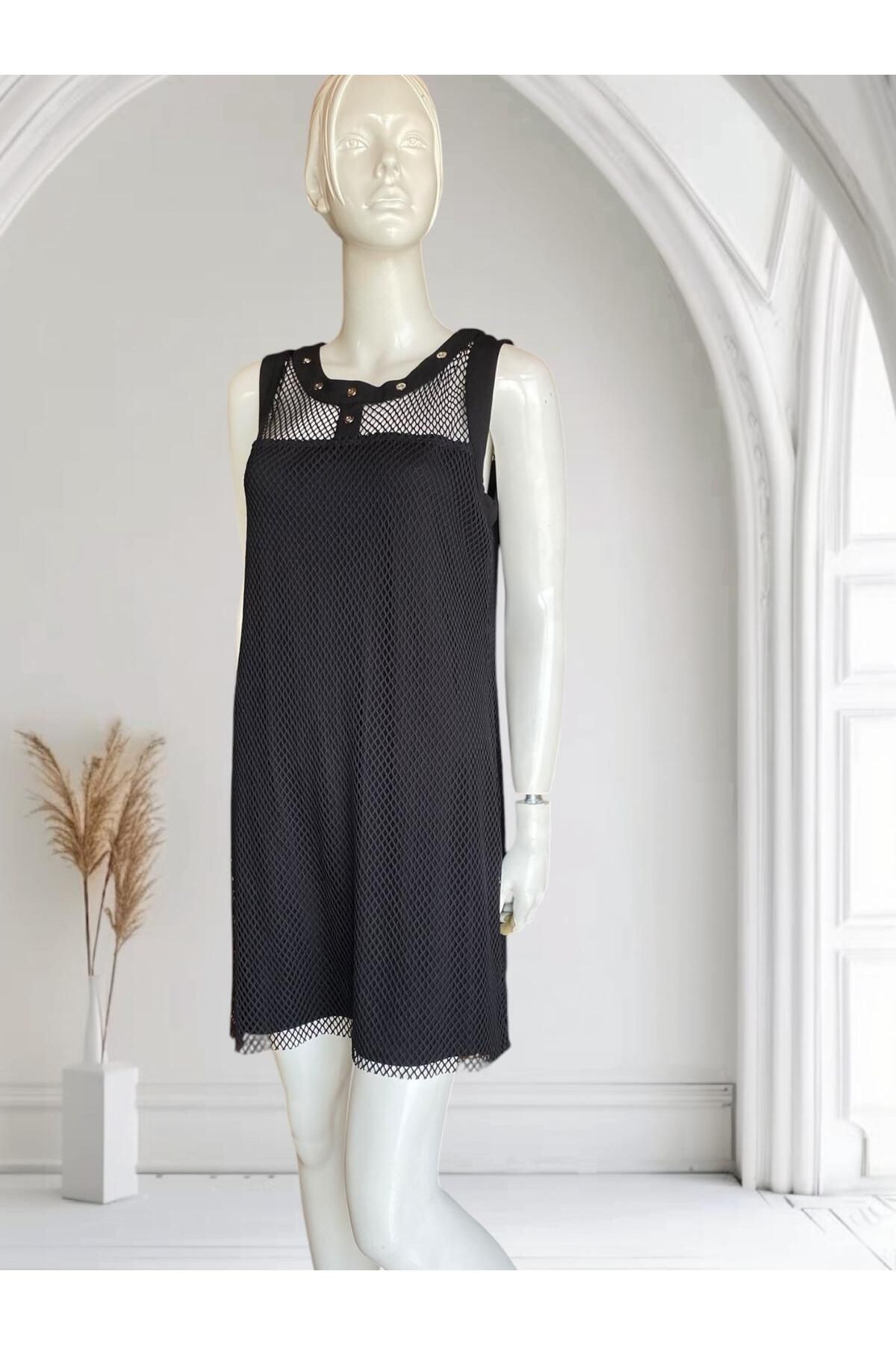 Nermin Moda FİLE MİNİ SİYAH ELBİSE