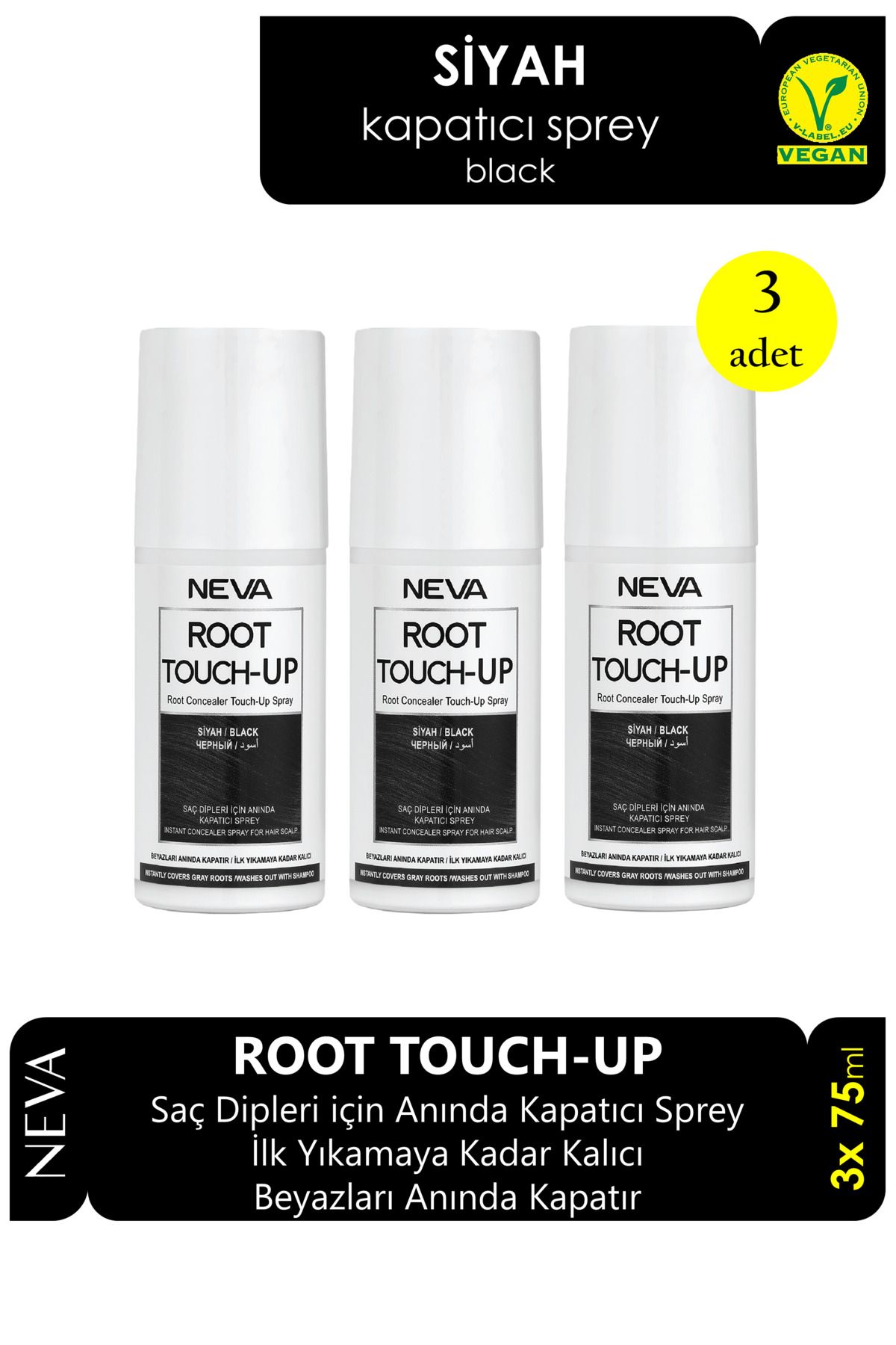 Root Touch-Up Root Touch Up Kapatıcı Sprey 75 ml Siyah 3 Adet