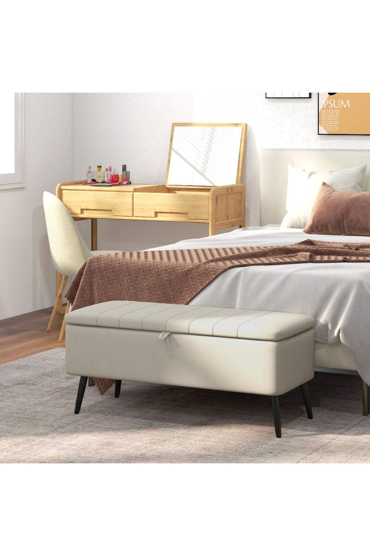argedemo bianka bench sandıklı puf retro ahşap ayak