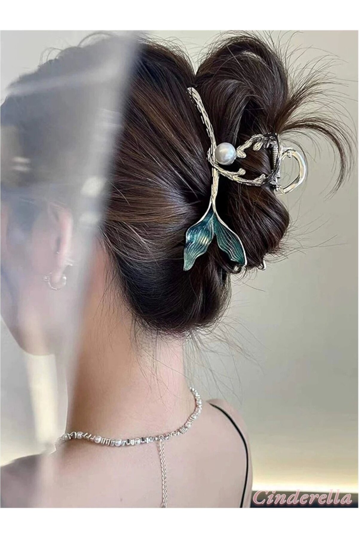 Cinderella Zarif İncili Deniz Kızı Balık Kuyruğu Toka - Büyük Metal Mandal Tokası