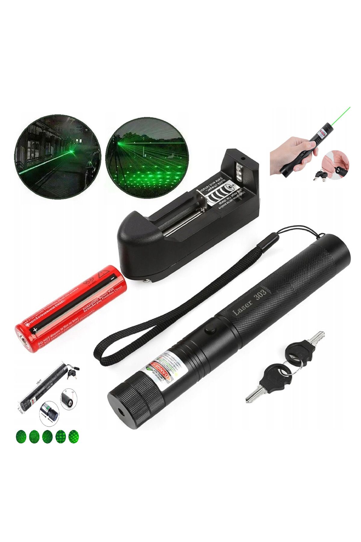 nelerbulurum Yüksek Kaliteli ŞARJLI ÖZEL KUTULU ANAHTAR EMNİYETLİ YEŞİL LAZER POINTER (50 KM) KAMP DAĞ REHBERLİK