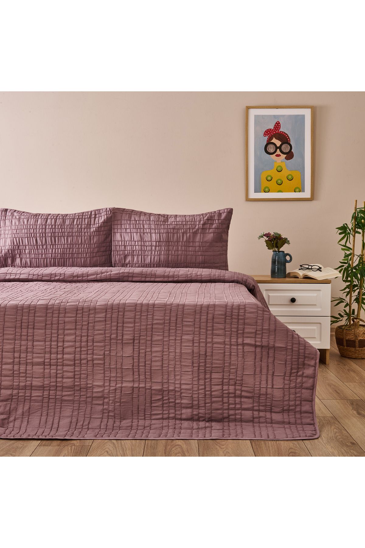 Evidea Soft Elit Çift Kişilik Yatak Örtüsü Seti - Mürdüm - 200x230 cm