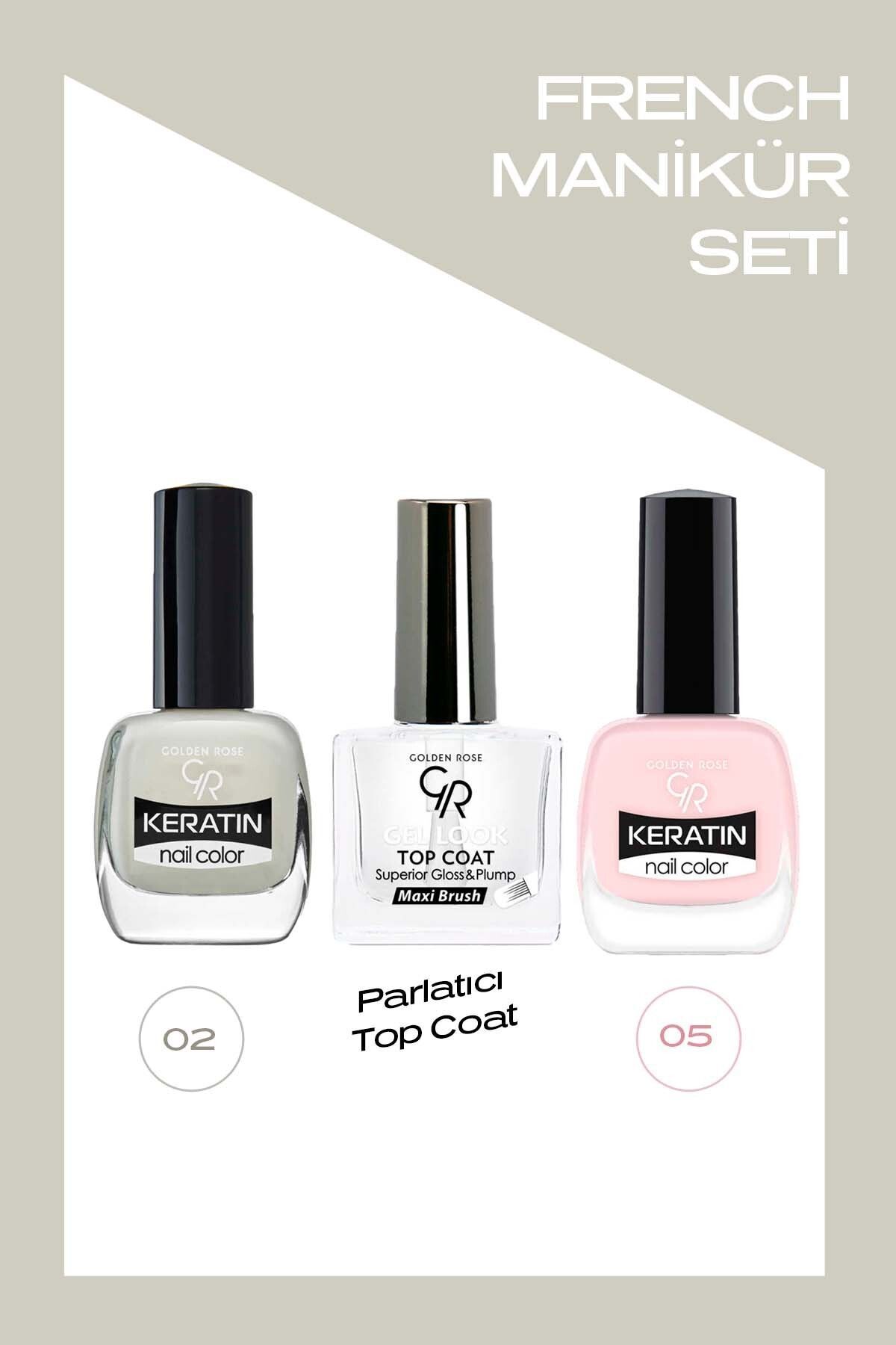 Golden Rose Fransız Manikür Seti - French Manicure Set Keratin 02-05, Gel Look Top Coat ( Parlatıcı Oje)