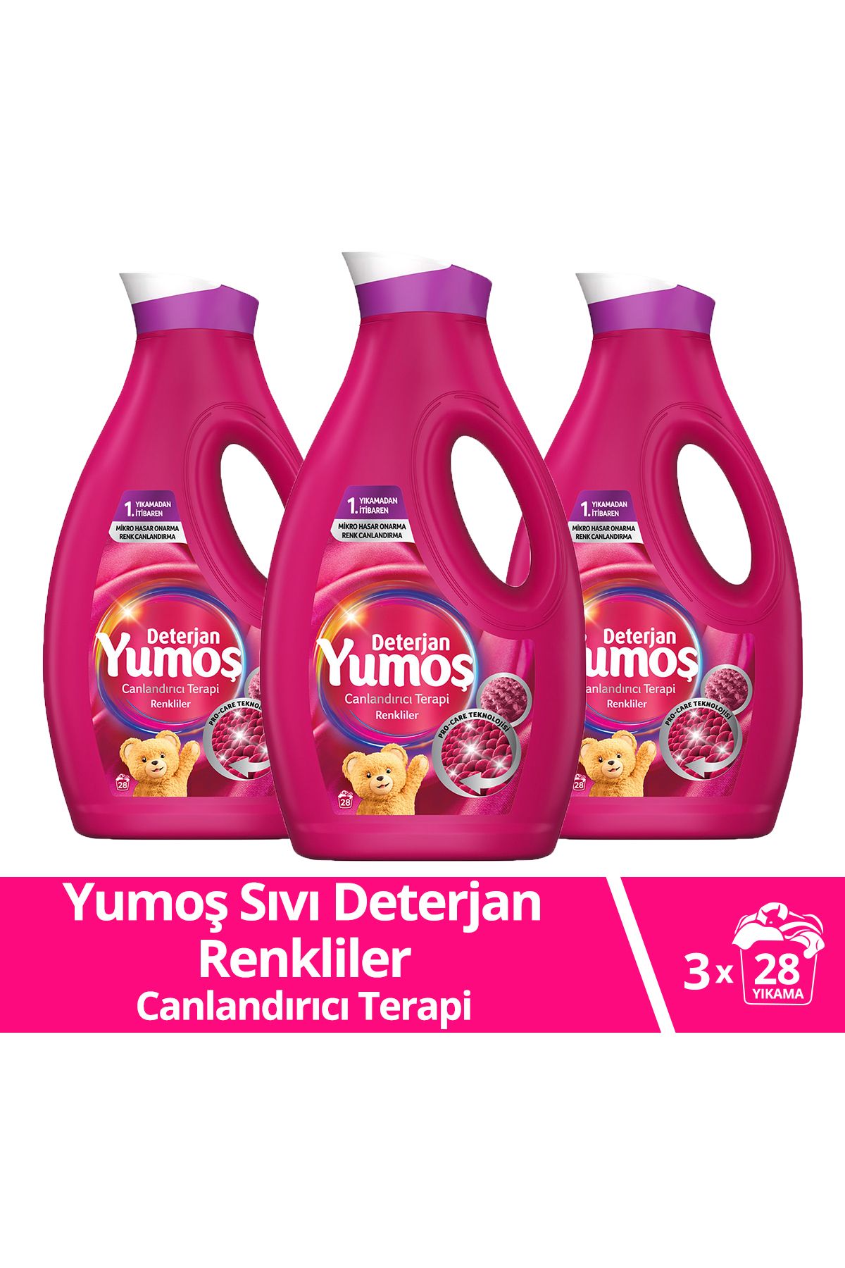 Yumoş Sıvı Bakım Çamaşır Deterjanı Renkli Giysiler 1690 ml 3 Adet