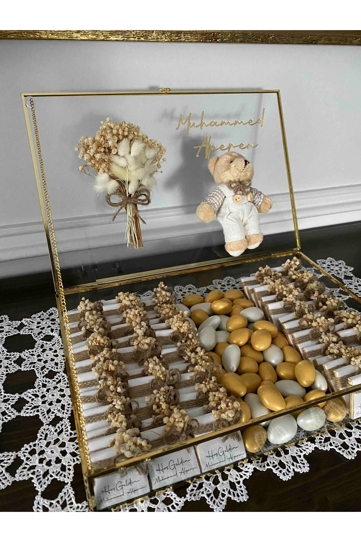 hediyesepetin 30 X 20 Cam Büyük Boy Yenidoğan Bebek Söz Nişan Nikah Kız Isteme Madlen Çikolata (1.KALİTE)