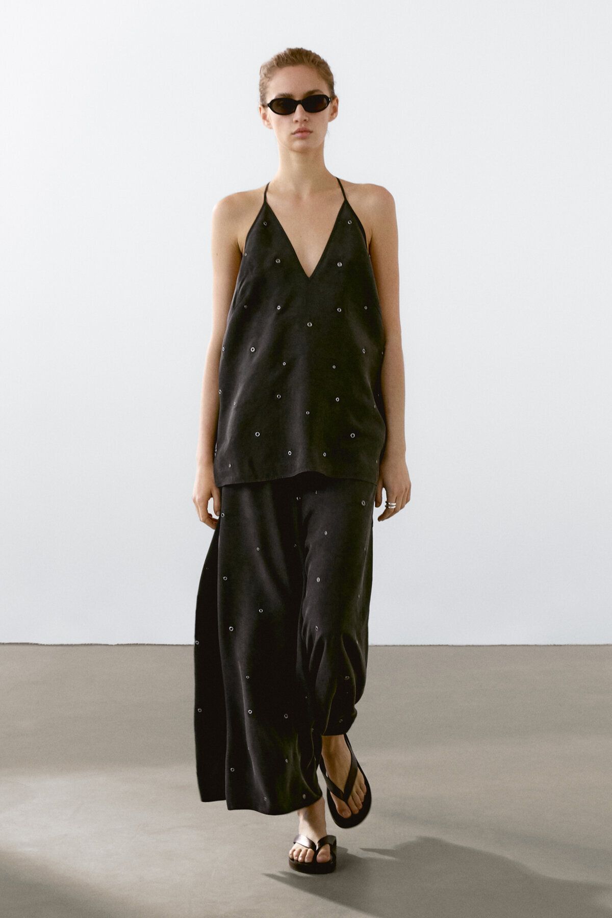 Massimo Dutti Flowing top with eyelets detail