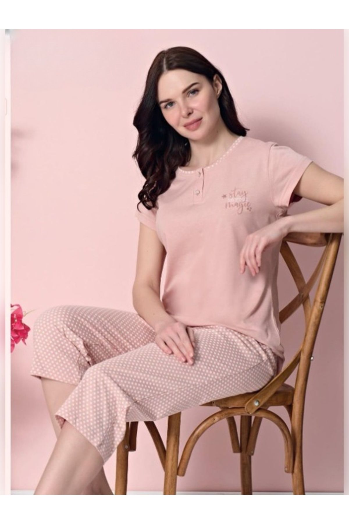 Over Sleep by Poleren Pamuklu Kadın Kapri Pijama Takımı