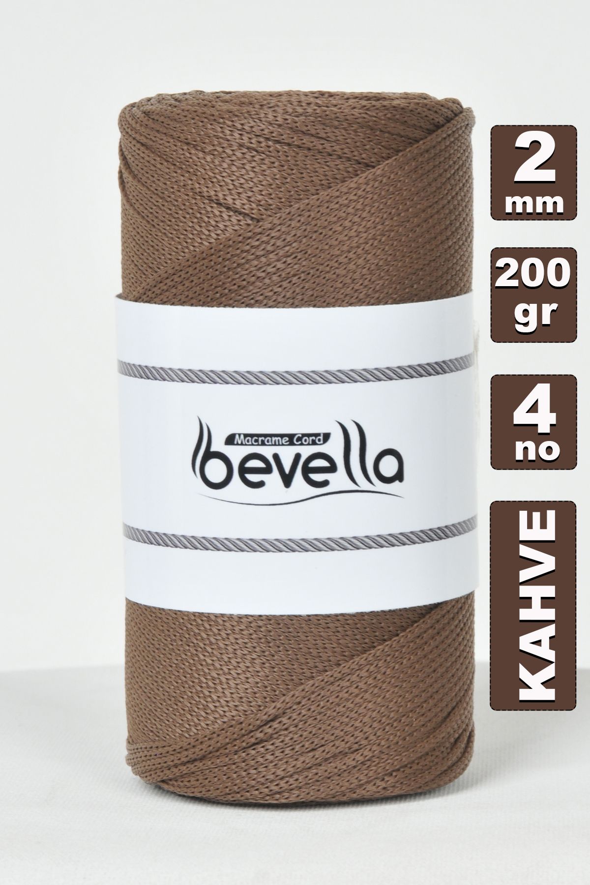 Bevella Macrame Cord 2 Mm - 200 gr Polyester Kahve Makrome Ipi Polyester Makrome Ip Supla Ip Ve Çanta Ipliği