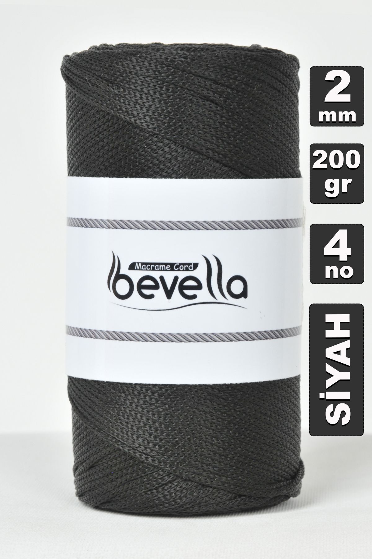Bevella Macrame Cord 2 Mm 200 gr Polyester Makrome Ipi Siyah Polyester Makrome Ip Supla Ip Ve Çanta Ipliği