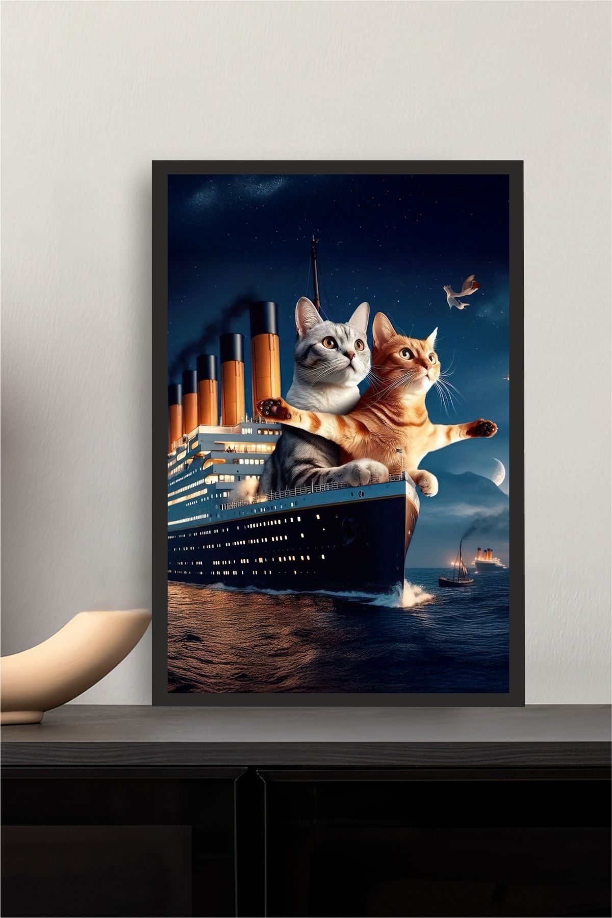 Cadran Kedi tasarımlı Çerçeve Görünümlü Mdf Tablo