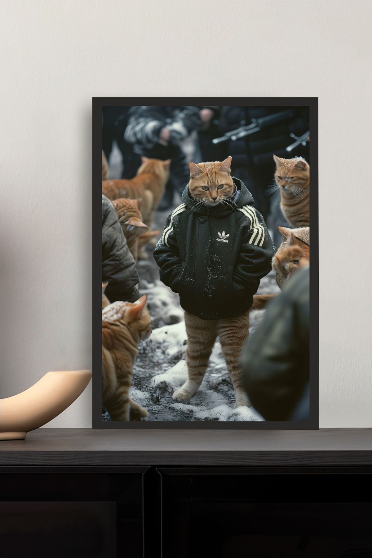 Cadran Kedi tasarımlı Çerçeve Görünümlü Mdf Tablo