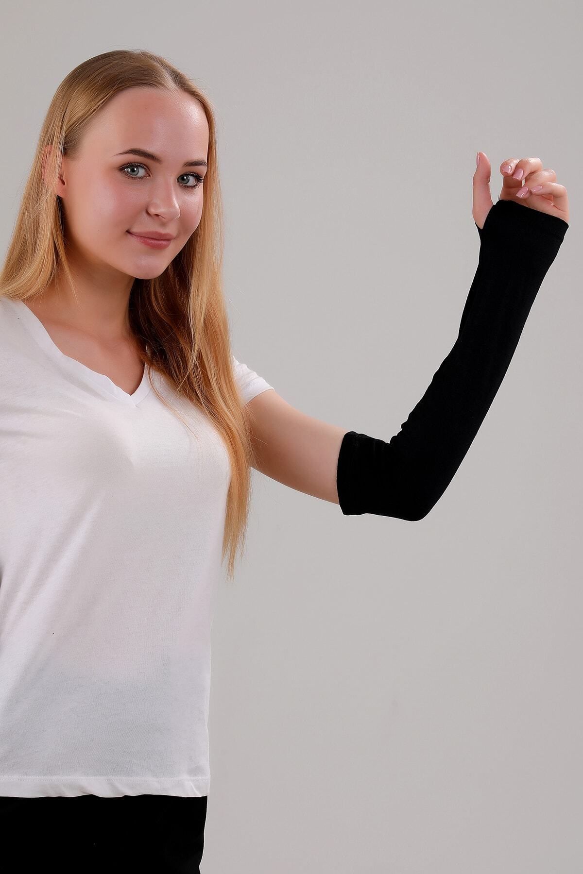 Melodi Scarf Tesettür Parmak Geçmeli Spor Kolluk Namaz Kolluğu Siyah