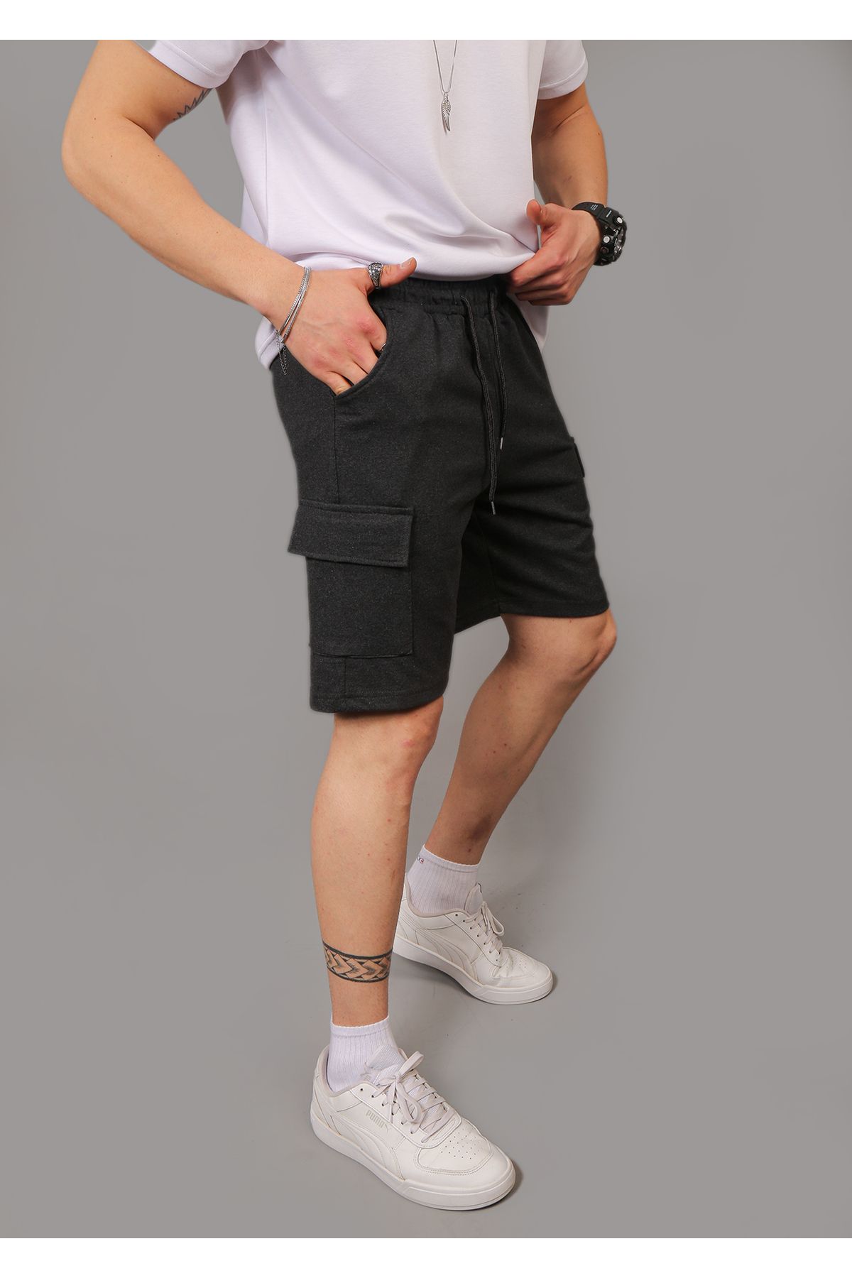 EydaMoon Regular Fit Kargo Cepli Bermuda Şort