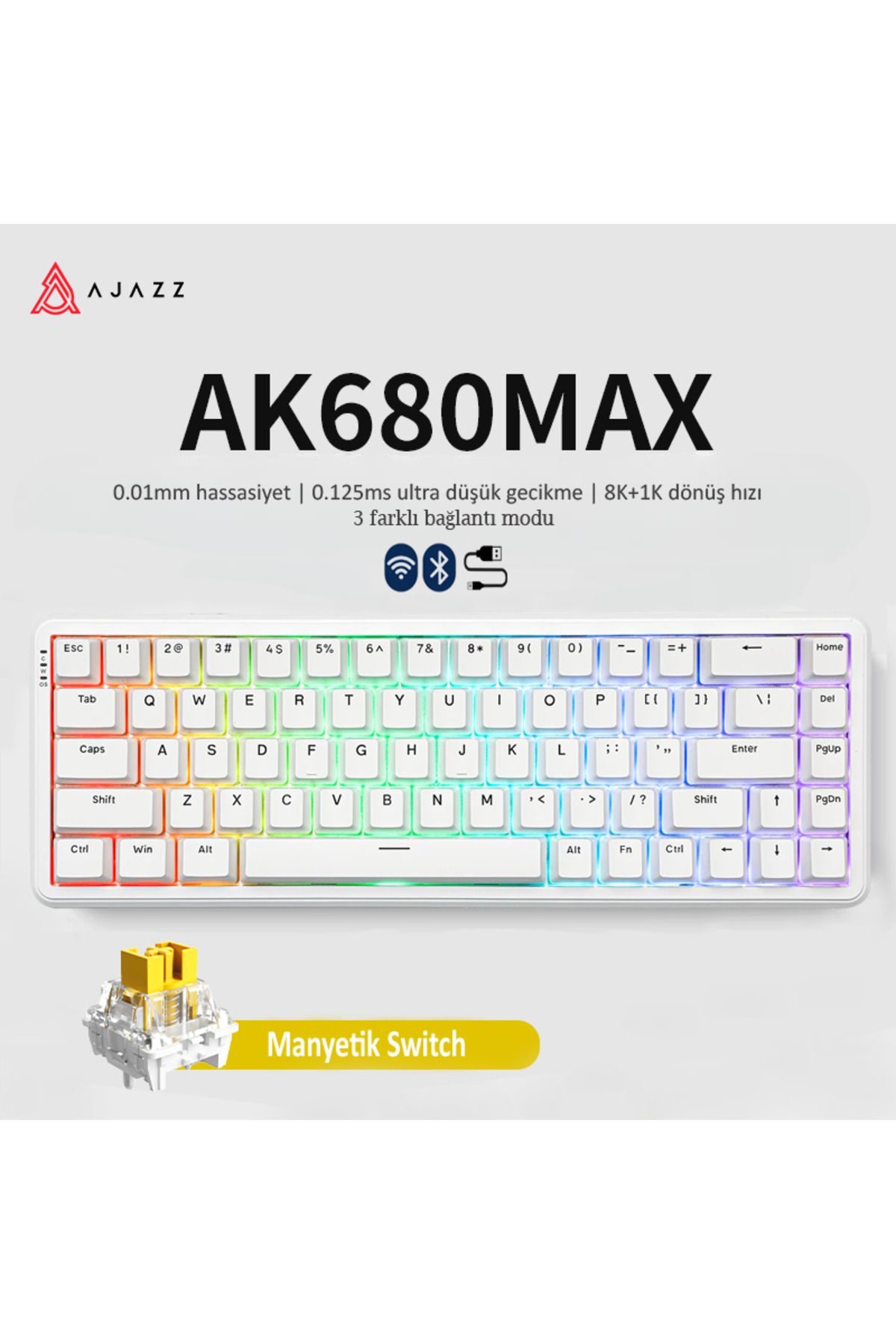 Ajazz Ak680 Max Kablosuz Manyetik Switch Mekanik Oyun Klavyesi-rapid Trigger-0.125 Ms Gecikme