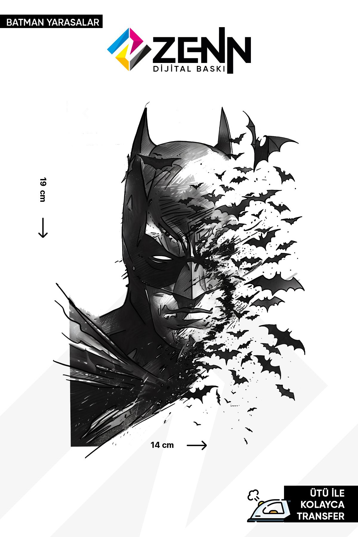 zenn dijital Batman Yarasa Adam Ütü İle Yapışan Dtf Baskı