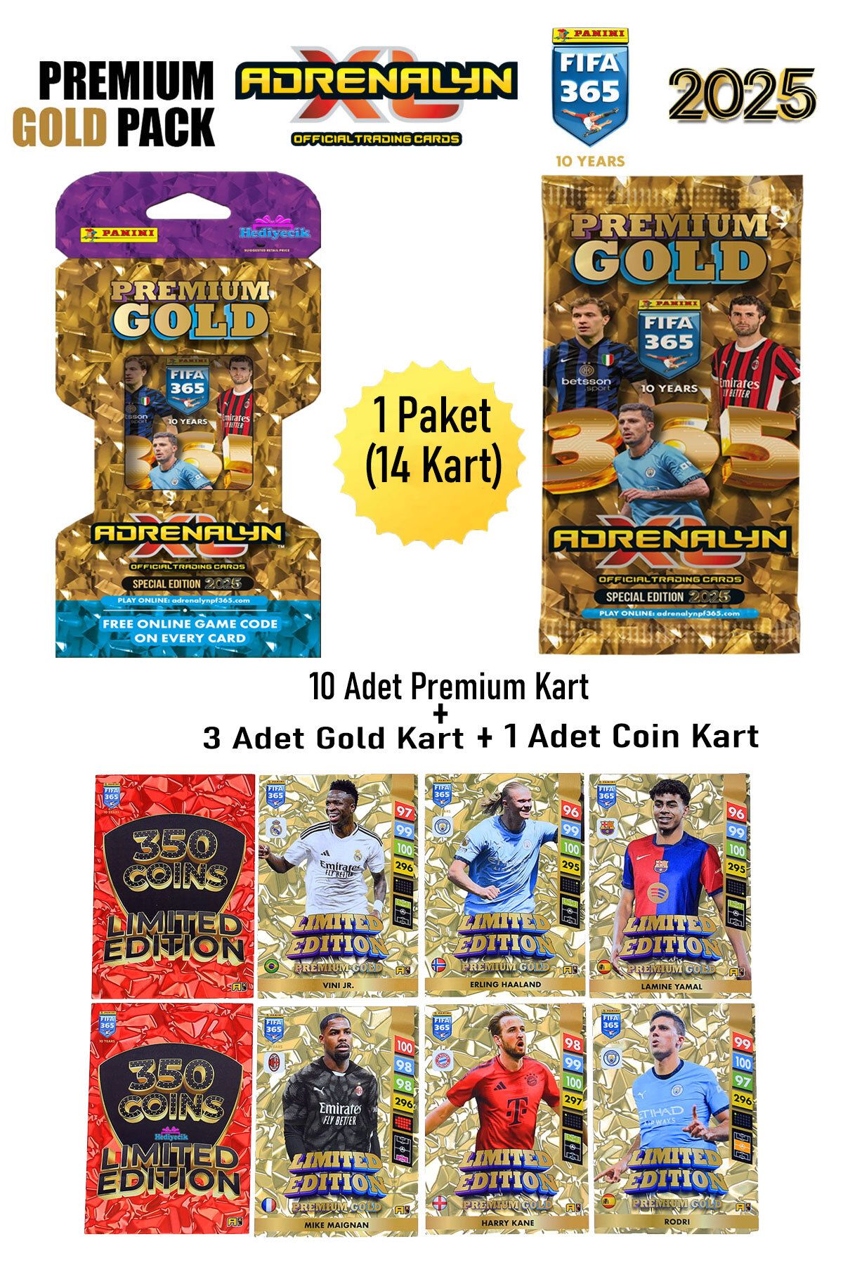 hediyecik Special Limited Edition Panini FIFA 365 2025 Adrenalyn XL Premium Gold Futbolcu Kartları 1 Paket