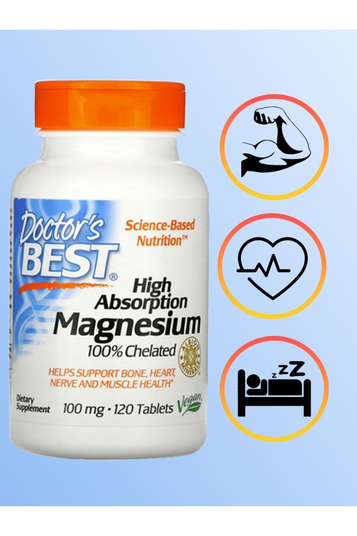 Doctor's Best High Absorption Magnesium, 100 Mg, Premium Magnezyum 2,000 Mg Lysinate Glycinate Glisinat Lisinat
