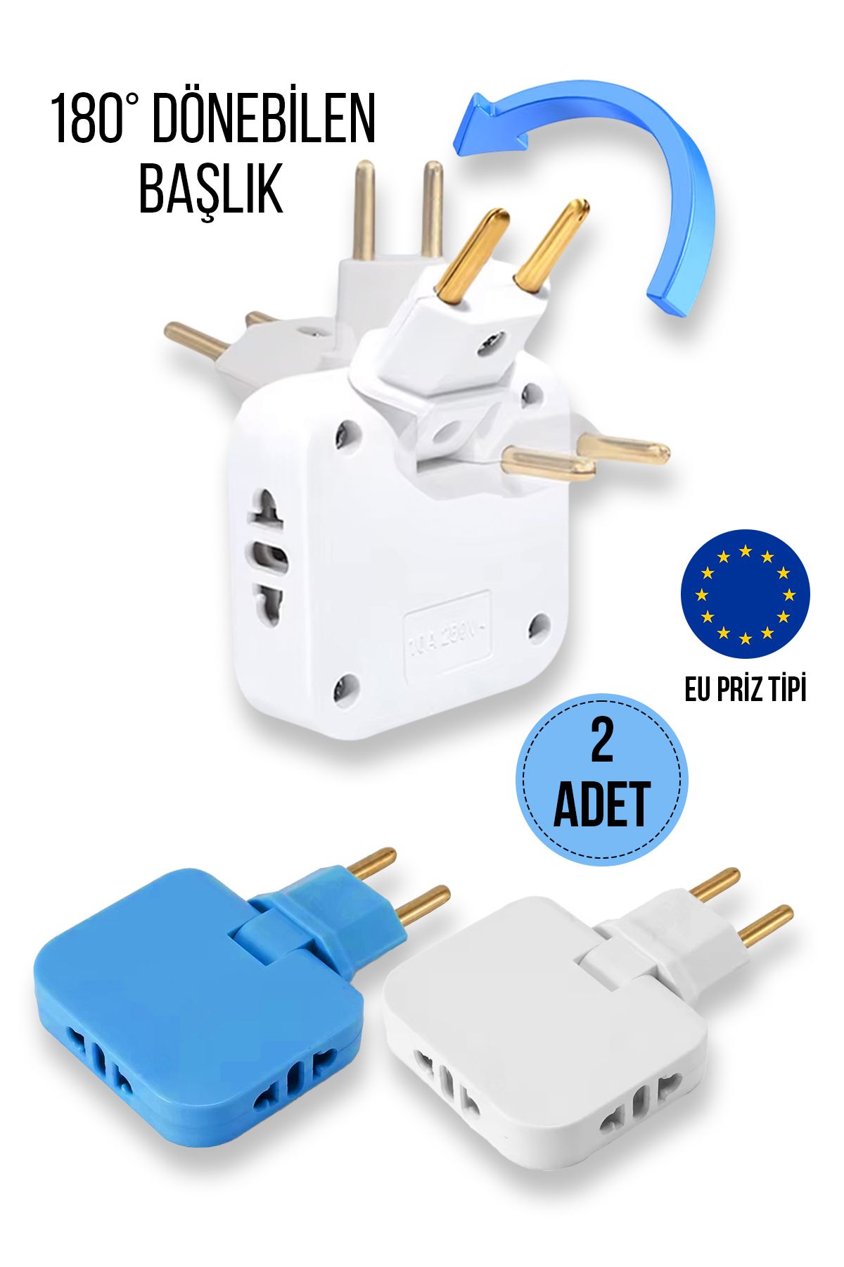 DEMPOWER Katlanabilir 3 Girişli Çoklu Priz Adaptörü