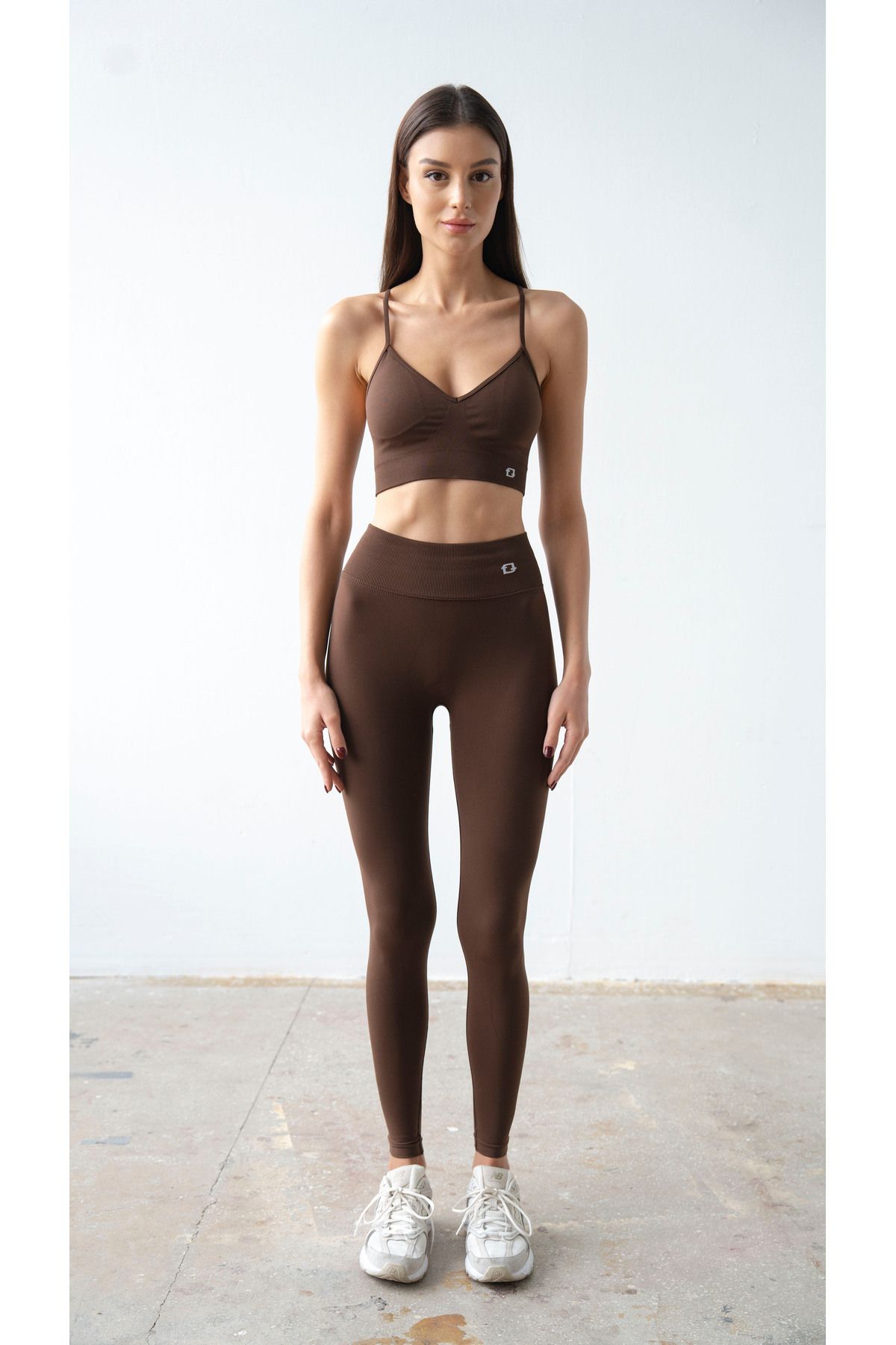 Flamefit Wear Sporcu Kadın Bralet- Tayt Takım Kahverengi