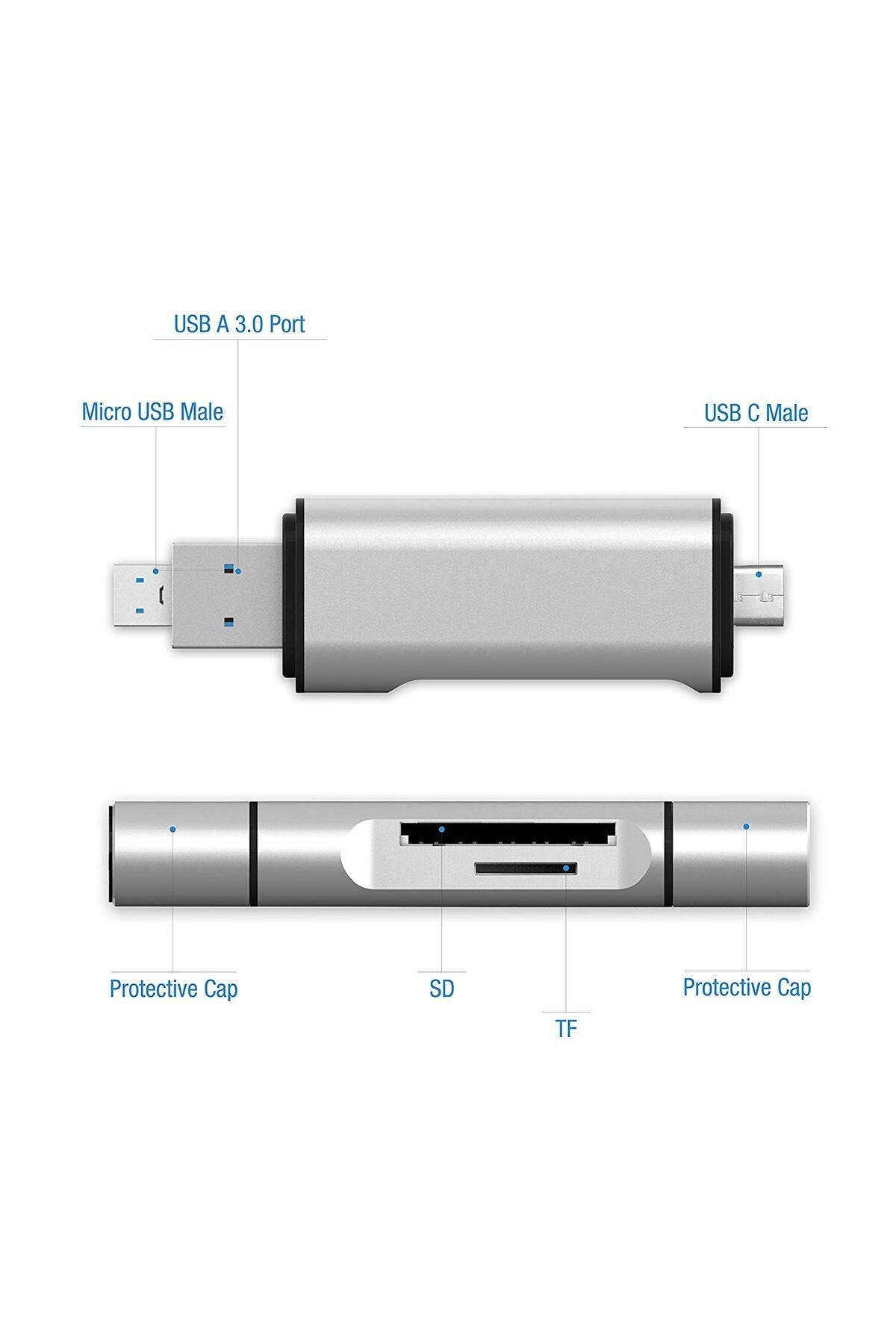 Techmaster Type-c Usb 3.1 Micro Usb Usb 3.0 Sd Tf Micro Sd Kart Okuyucu