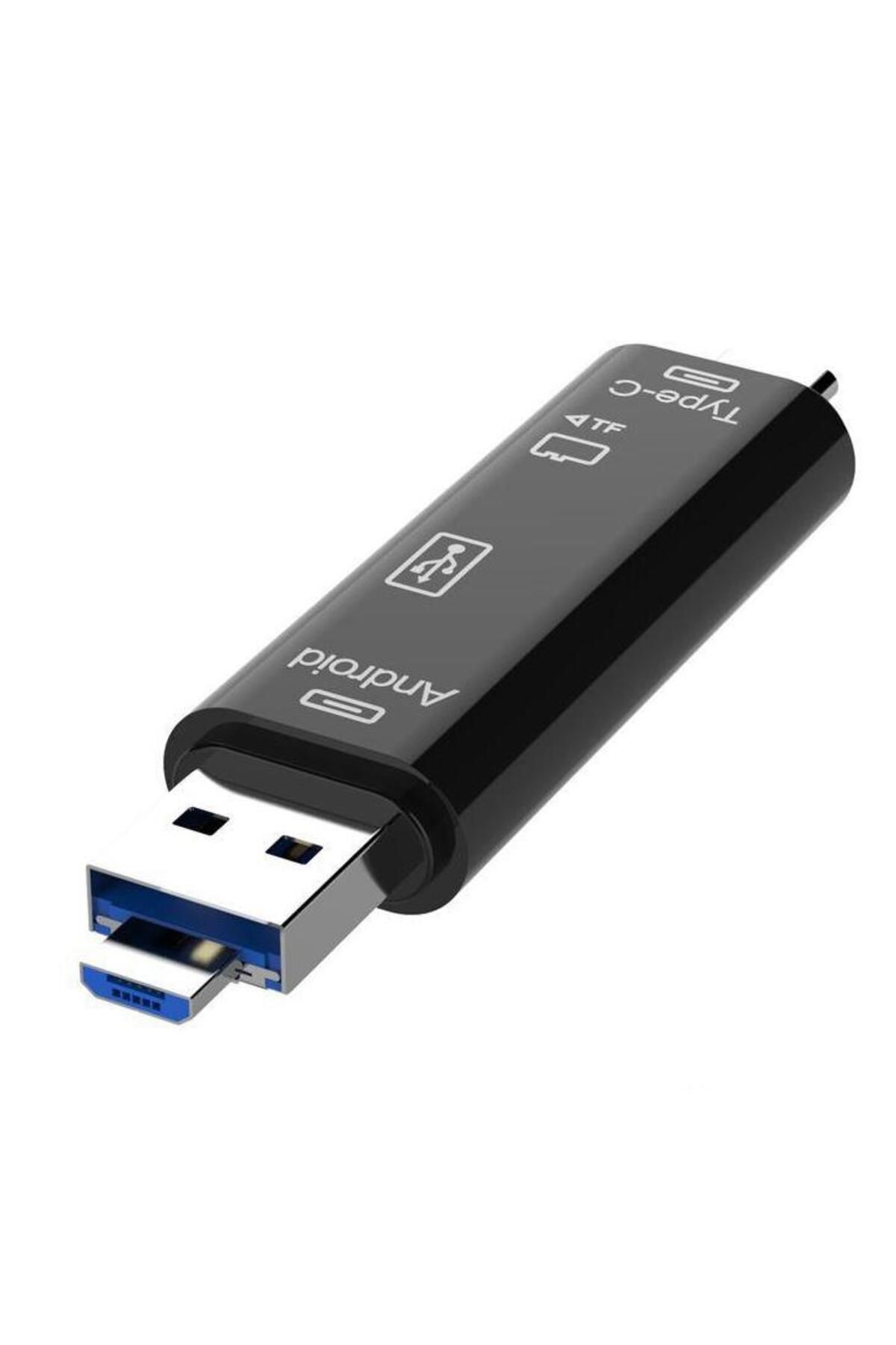 Techmaster Type-c Ve Micro Usb Otg Usb Kart Micro Sdhc Sd Tf Kart Okuyucu Siyah