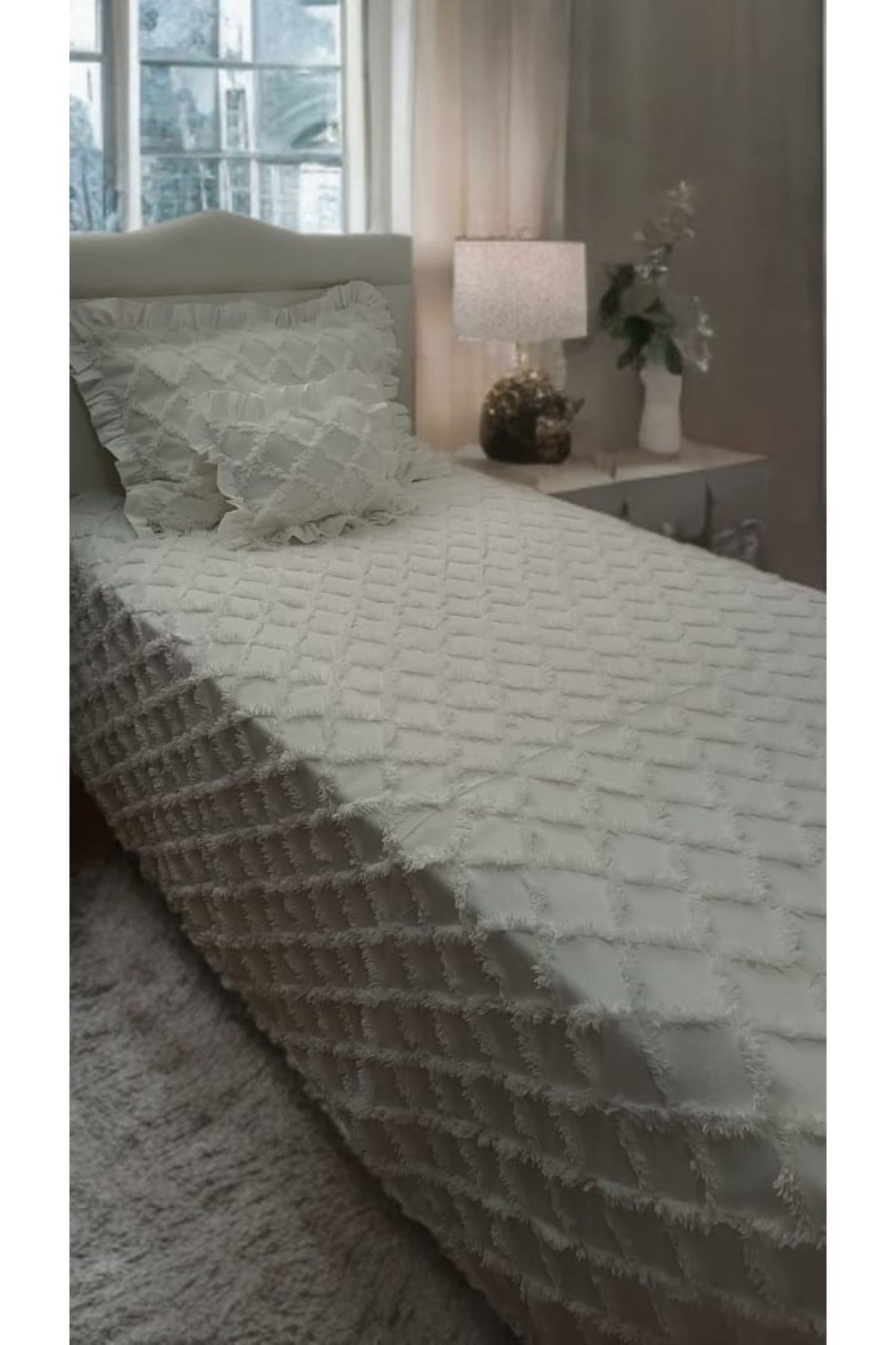 DURU HOME COLLECTİON Duru Home Tek Kişilik Kare Desenli Fırfırsız Pike Takımı