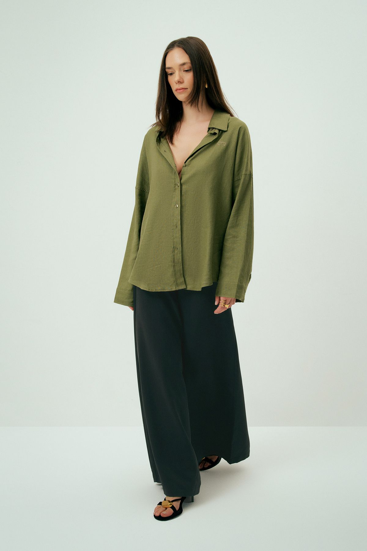 Wear Three Points Dune Oversize Keten Haki Gömlek
