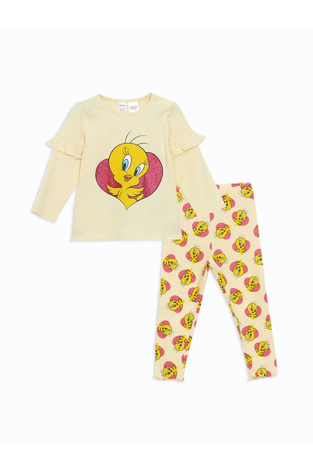 LC Waikiki Sarı Tweety Baskılı Kız Bebek Pijama Takımı