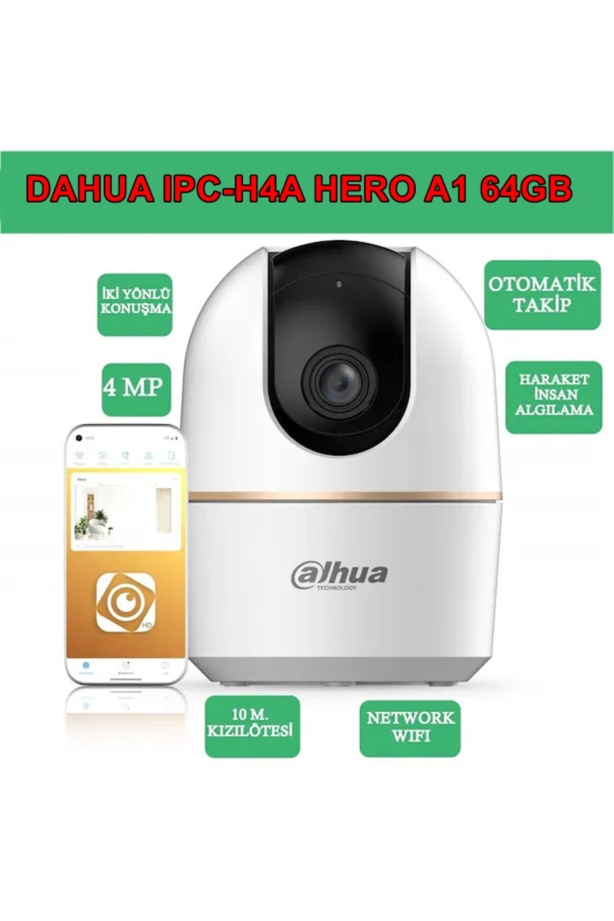 Dahua DH-H4A 4MP 3.6MM 10M IR WIFI PAN/TILT IP KAMERA