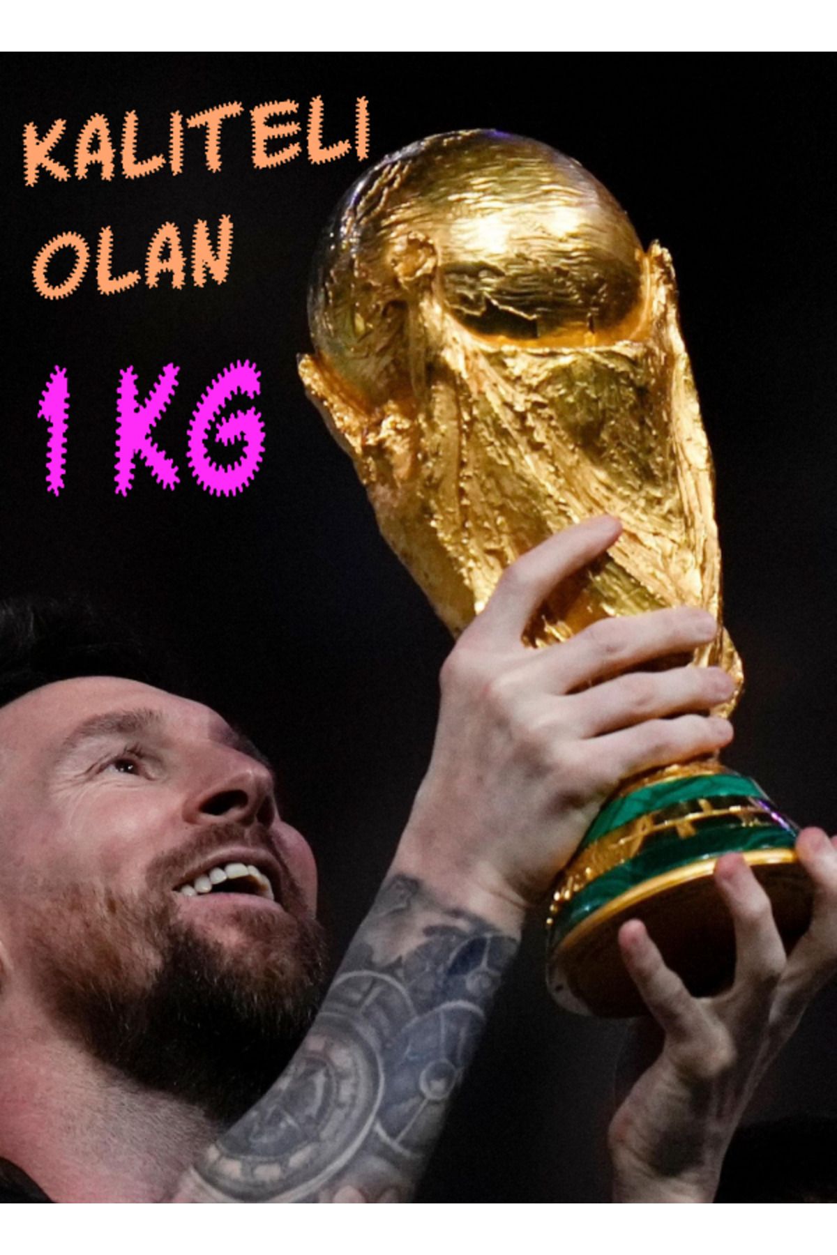Goplast Premium 30 Cm Boy Dünya Kupası Gold Kaplama Gerçek Boyut Messi Qatar Futbol ( 30cm 1kg )