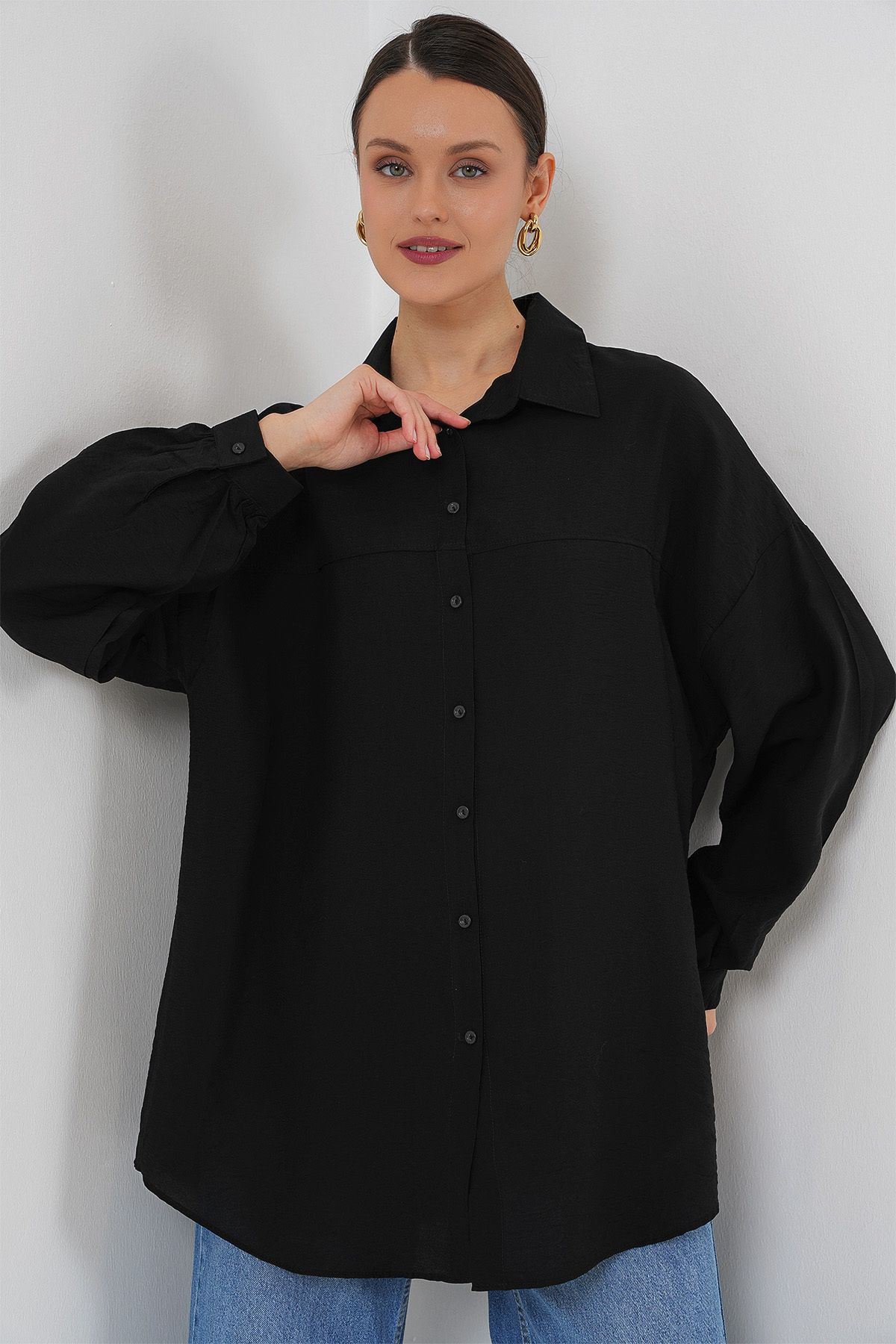 Bigdart Kadın Uzun Oversize Gömlek 5965 - Siyah