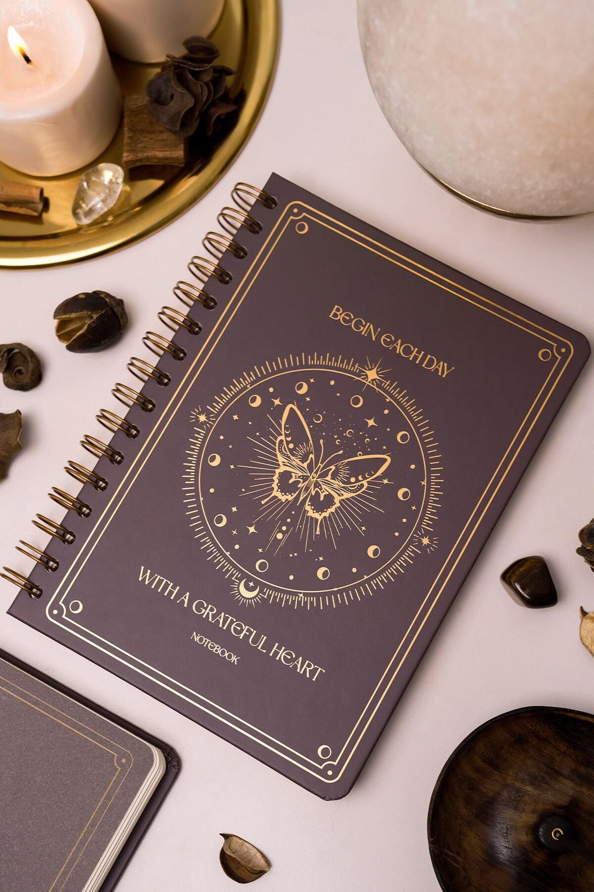 Matt Notebook Bullet Journal Edition A5 15x21 cm Spiralli Noktalı Tarihsiz Not Defteri Kelebek