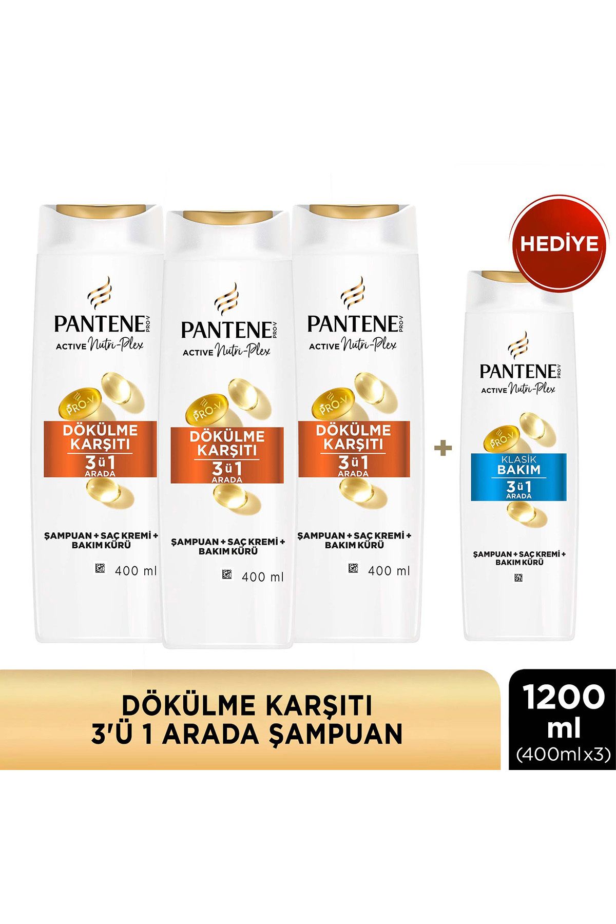 Pantene Dökülme Karşıtı 3'Ü 1 Arada Şampuan 400ml x3 + 200ml Hediye
