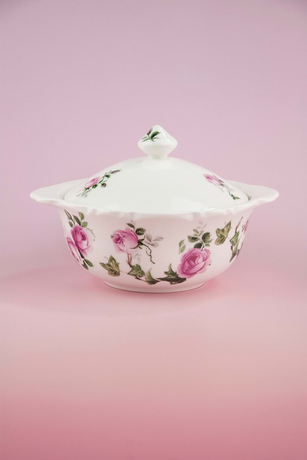 Bursa Porselen Dekor Pink ivy rose porselen şekerlik