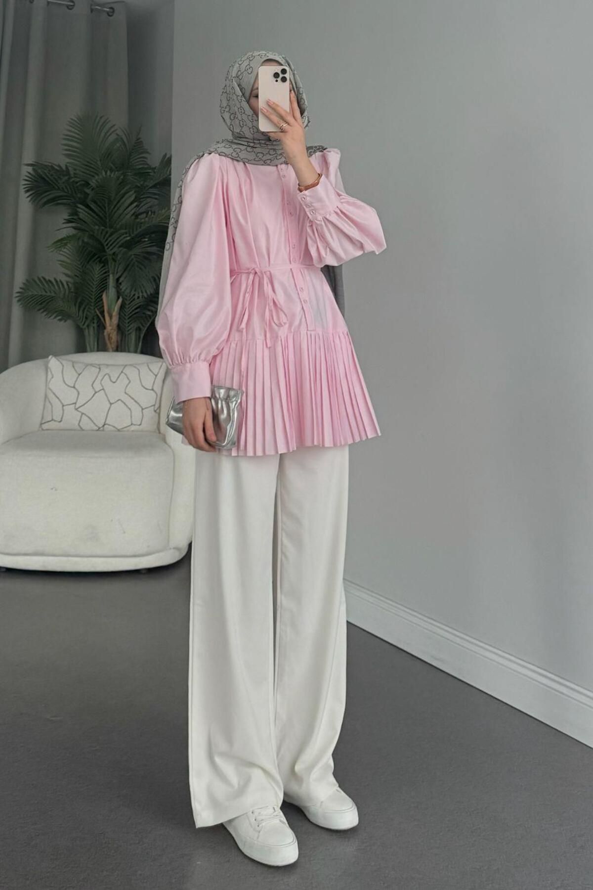 Şulemoda Giyim Ronya Piliseli Gömlek Pembe