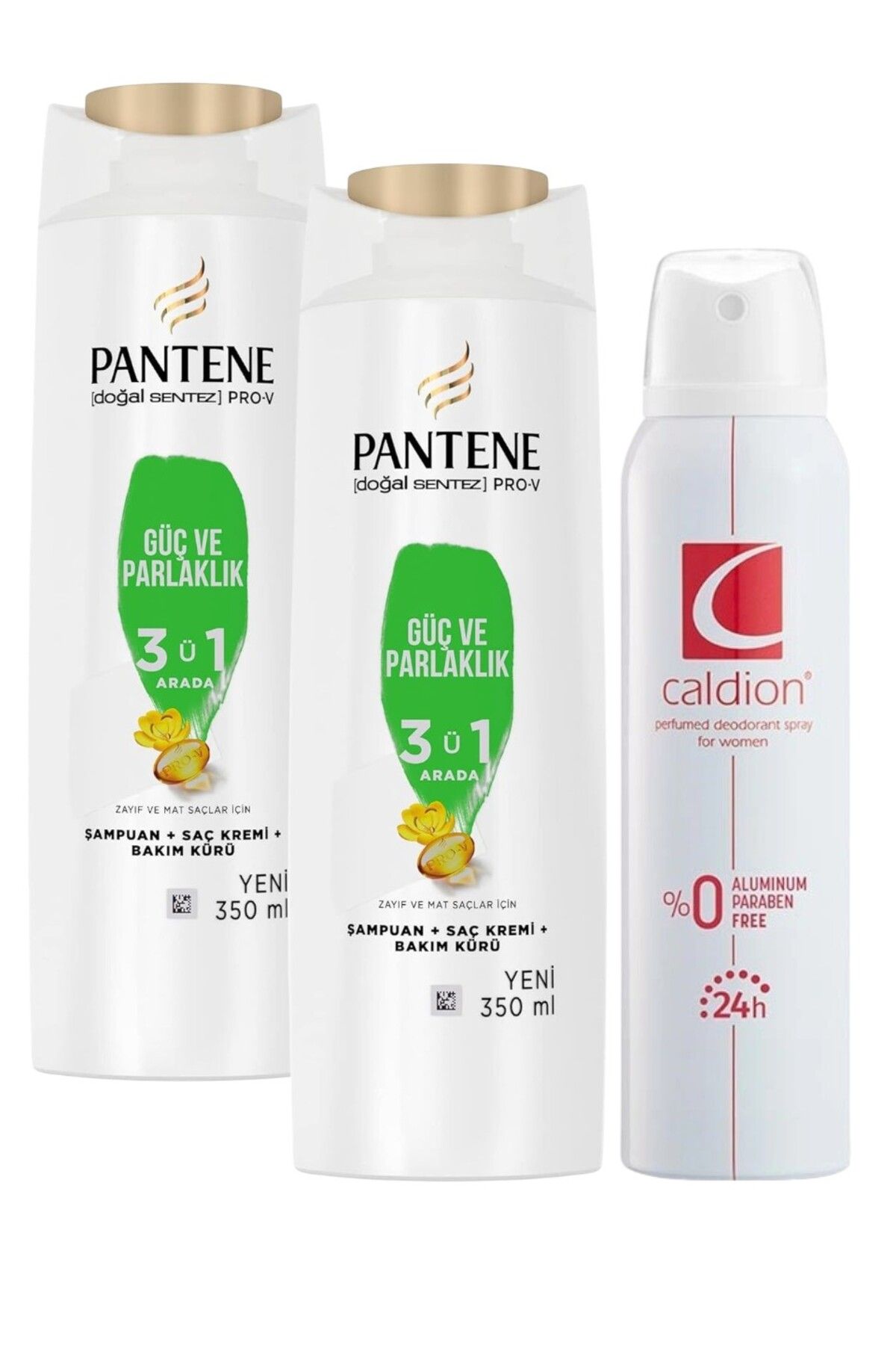 Pantene Güç ve Parlaklık 3'ü 1 Arada Şampuan 350 ml 2 Adet + Caldion Kadın Deodorant 150 ml