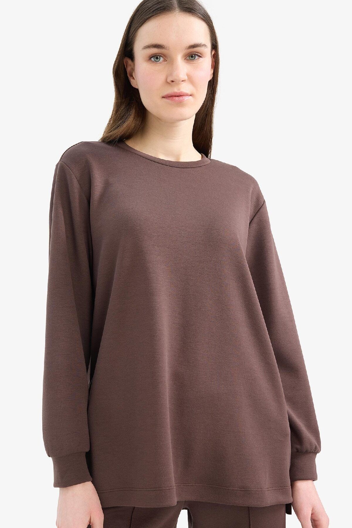Defacto Regular Fit Bisiklet Yaka Basic Düz Sweatshirt Tunik D4598ax25sp