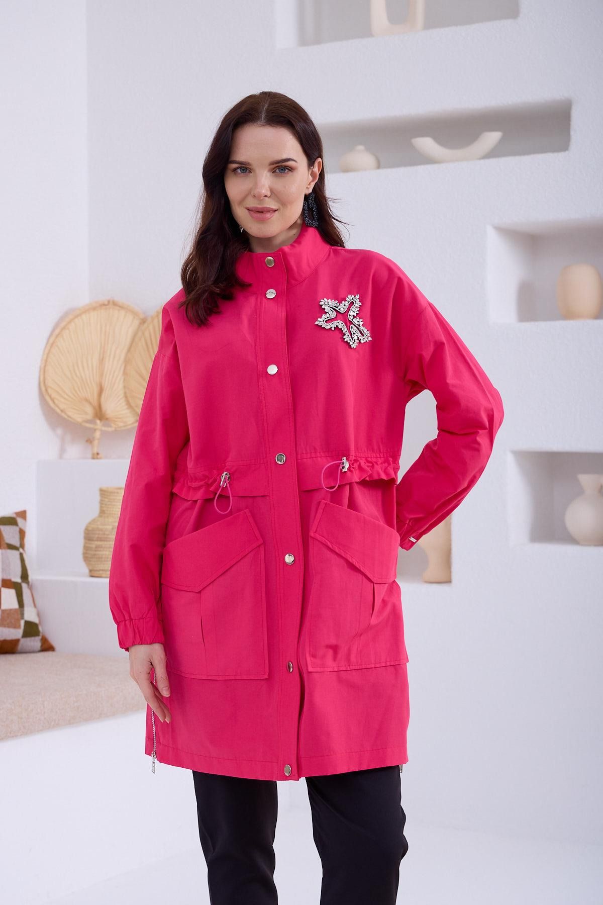 Moodbasic Taş Işlemeli Trench