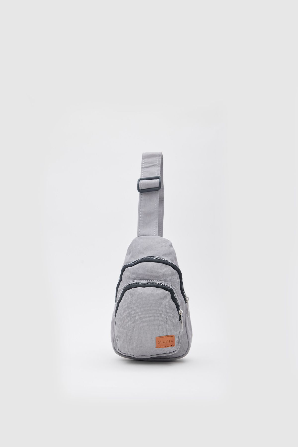 Shanta Gri D17 Çift Fermuar Bölmeli Ayarlanabilir Askılı Unisex Çapraz Bel ve Omuz Çantası