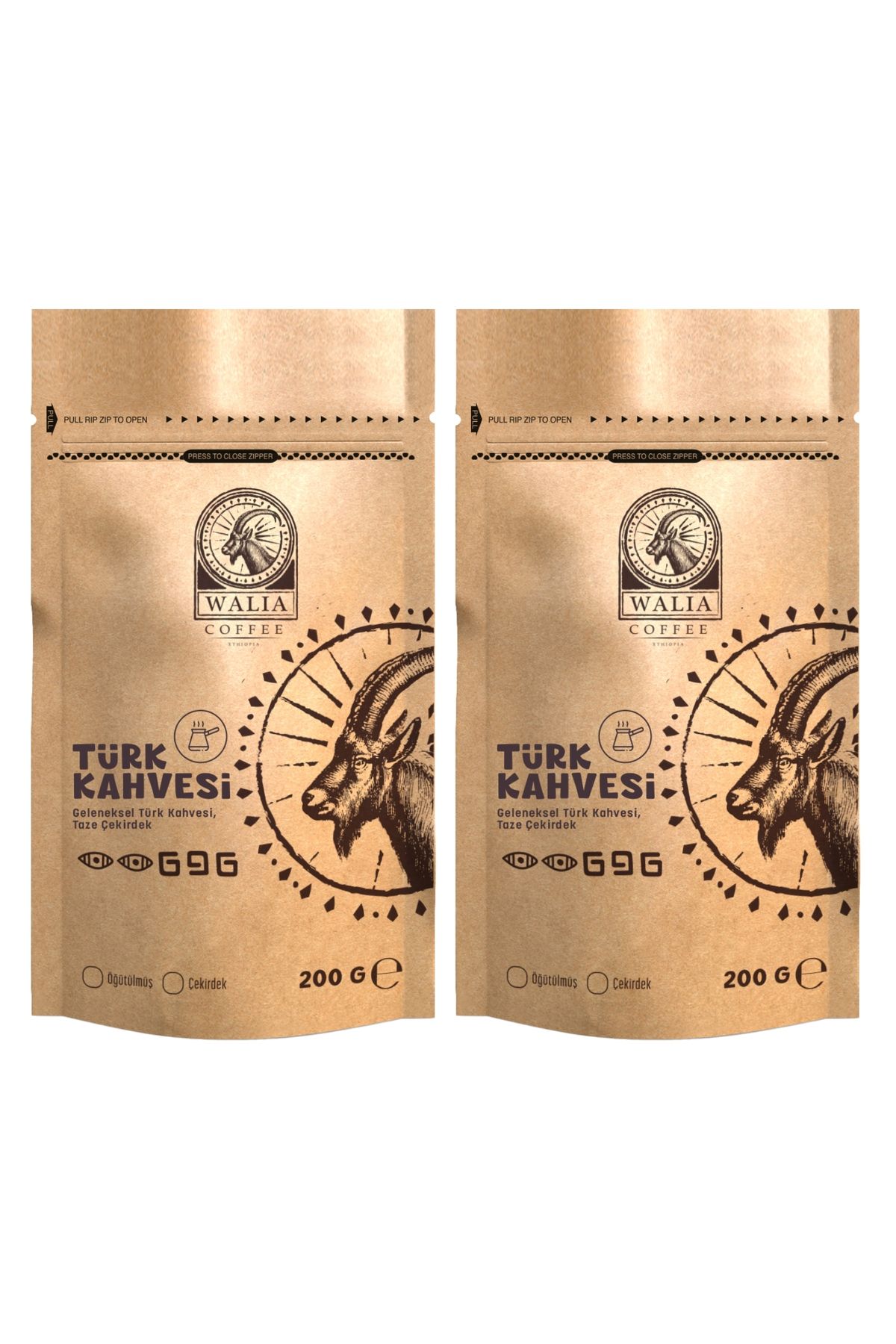 WALIA COFFEE ETHIOPIA 2 PAKET WALIA TÜRK KAHVESİ 200 GRAM Taze Günlük Öğütülmüş, Geleneksel Tat