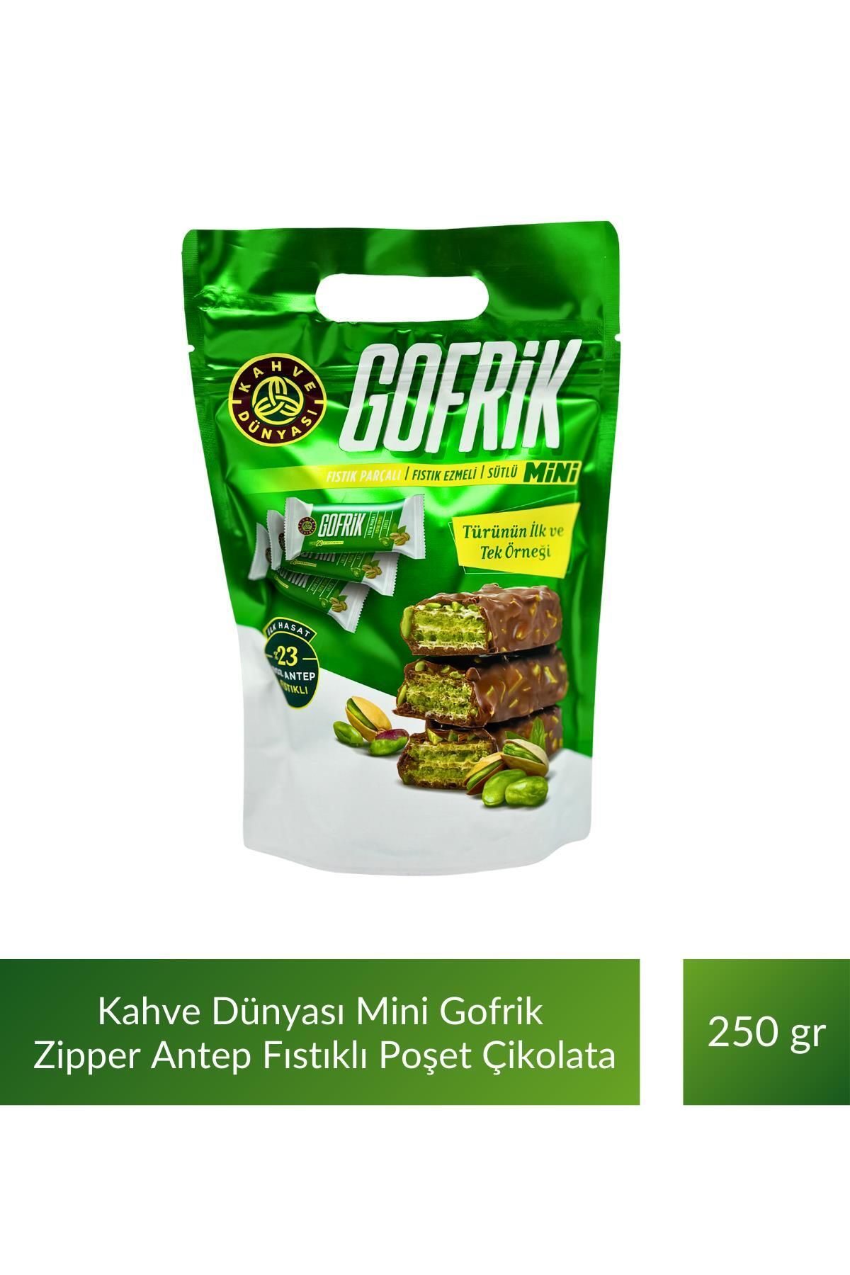 Kahve Dünyası Kahve Dünyası Mini Gofrik Zipper Antep Fıstıklı Gofrik Poşet Çikolata 250 gr