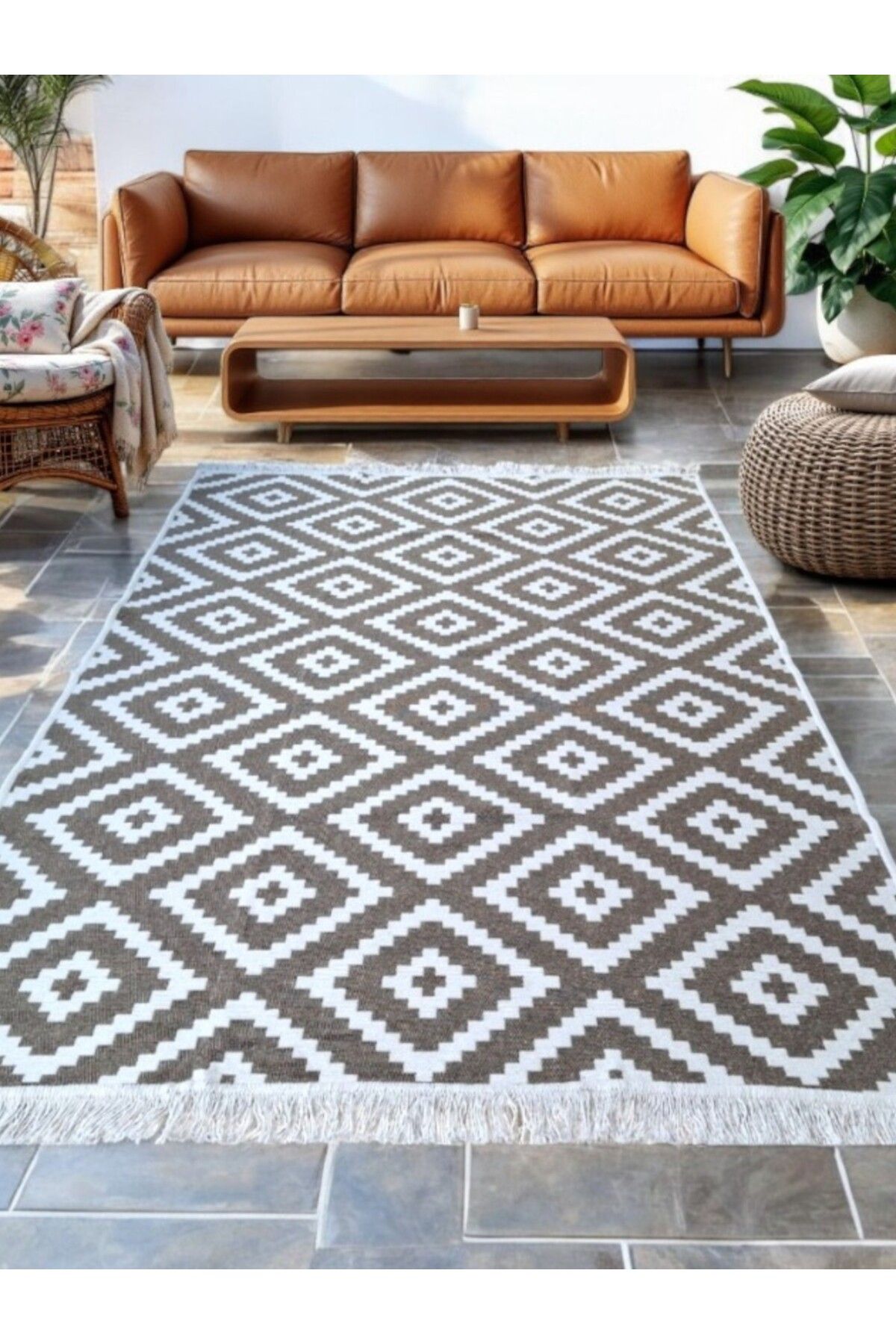 stay with love Kilim Bej-beyaz Çift Taraflı Pamuklu Dokuma Yıkanabilir Modern Desenli Lüks Kilim Yolluk,paspas