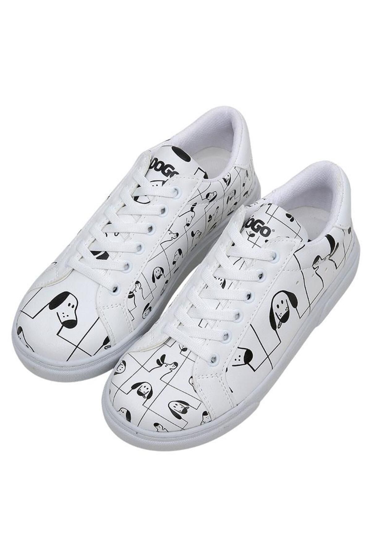 Dogo Kadın Vegan Deri Beyaz Sneakers - I Woof You Tasarım