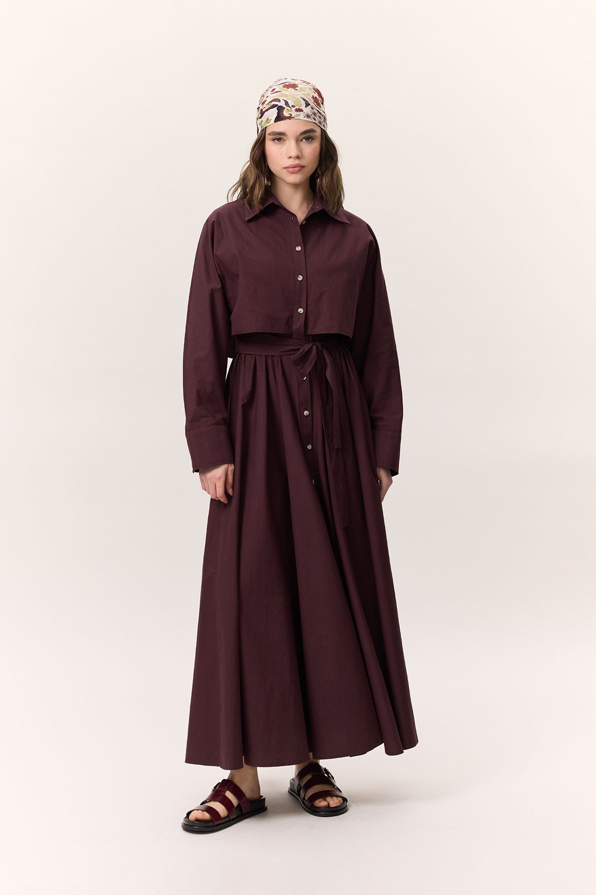 Manuka TRENÇ TARZ GÖMLEK ELBİSE BORDO