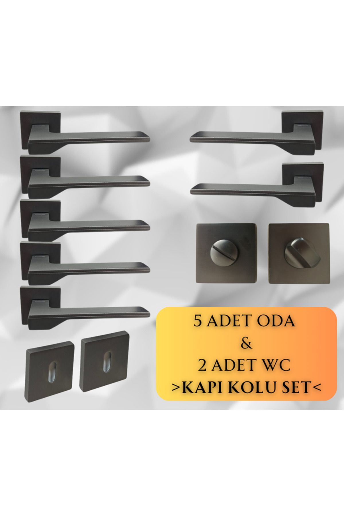 ALMITAL Stilo Antrasit 5 Adet Oda 2 Adet Wc Kare Rozetli Kapı Kolu Set